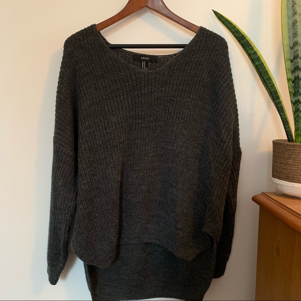 V Neck Grey Knit Sweater